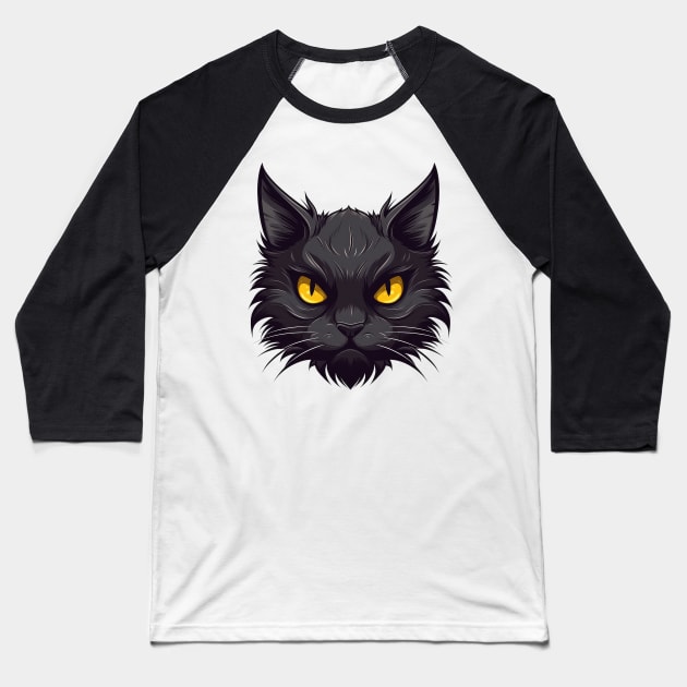 Black cat Baseball T-Shirt by RosaliArt